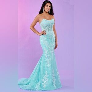 Rachel Allan Style #70566 Teal Mermaid Dress